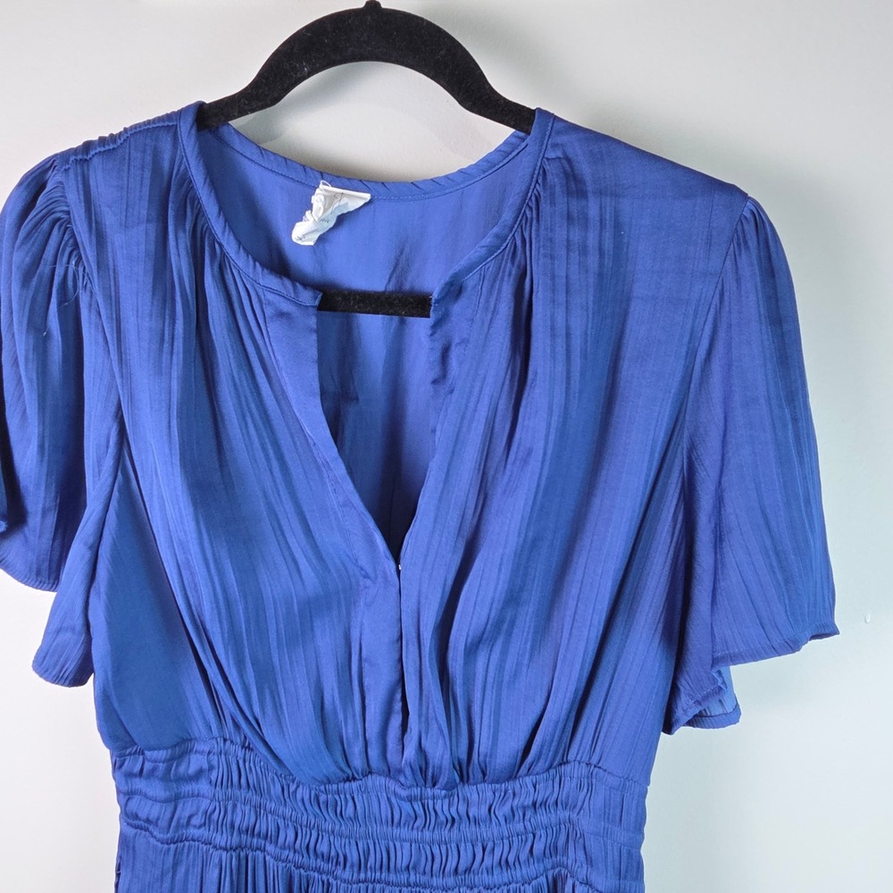 Joie Maxi Dress Womens L Blue Excellent Pleated Smocked Tiered V-Neck Boho